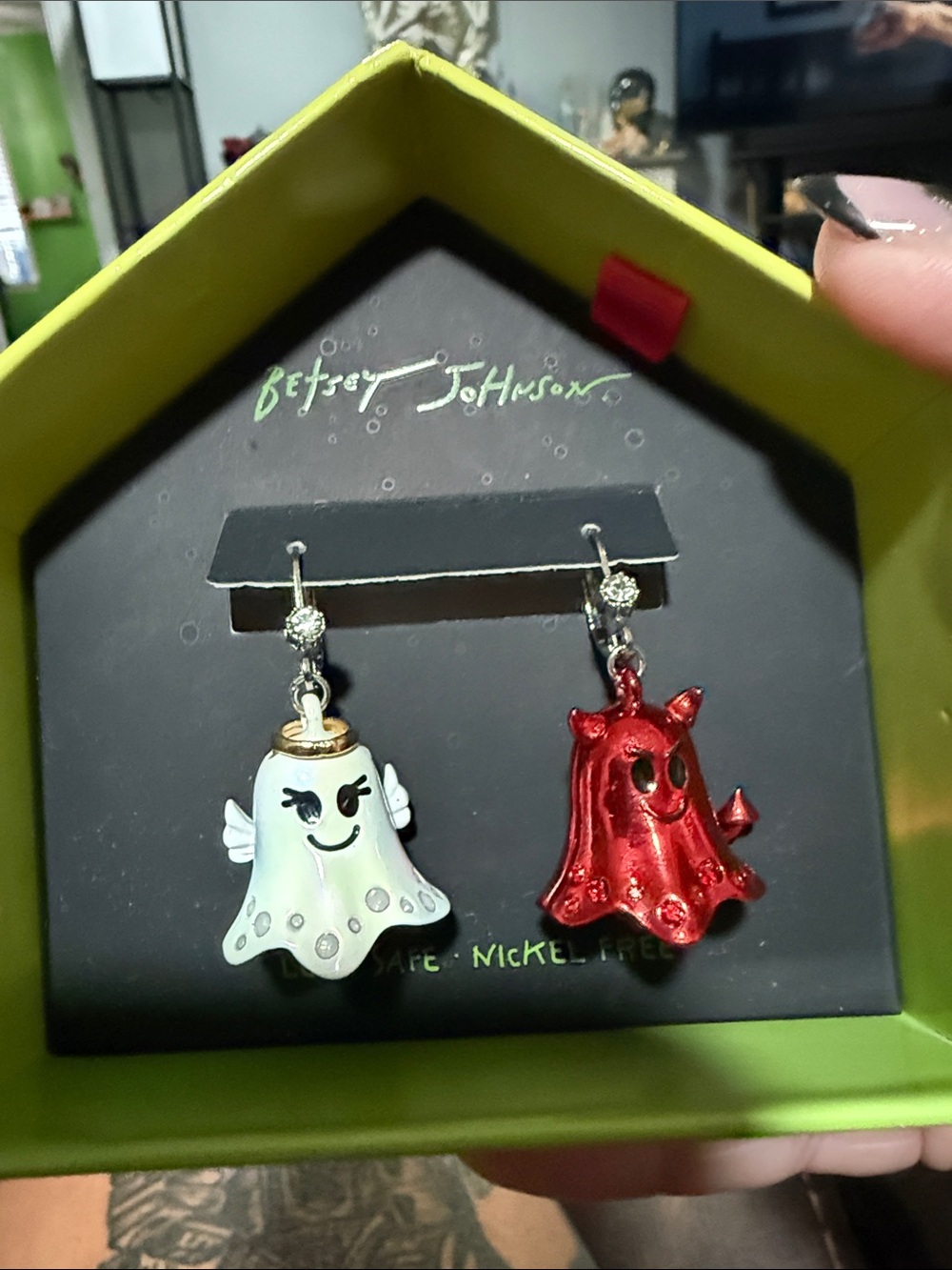 Betsey Johnson Enamel Angel/Devil Ghost Charm Earrings - Picture 2 of 4